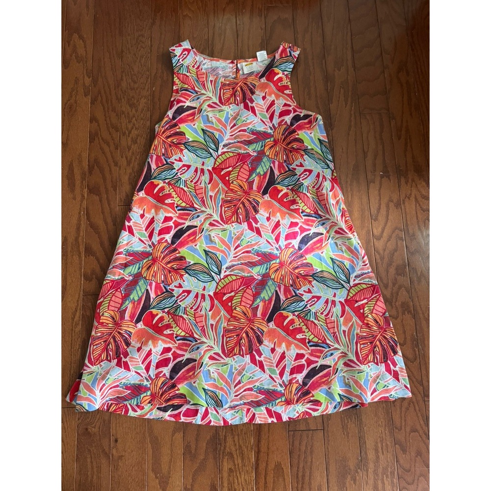C&C CALIFORNIA 100% Linen Tropical Shift‎ Dress Size M Pockets Cruise Resort